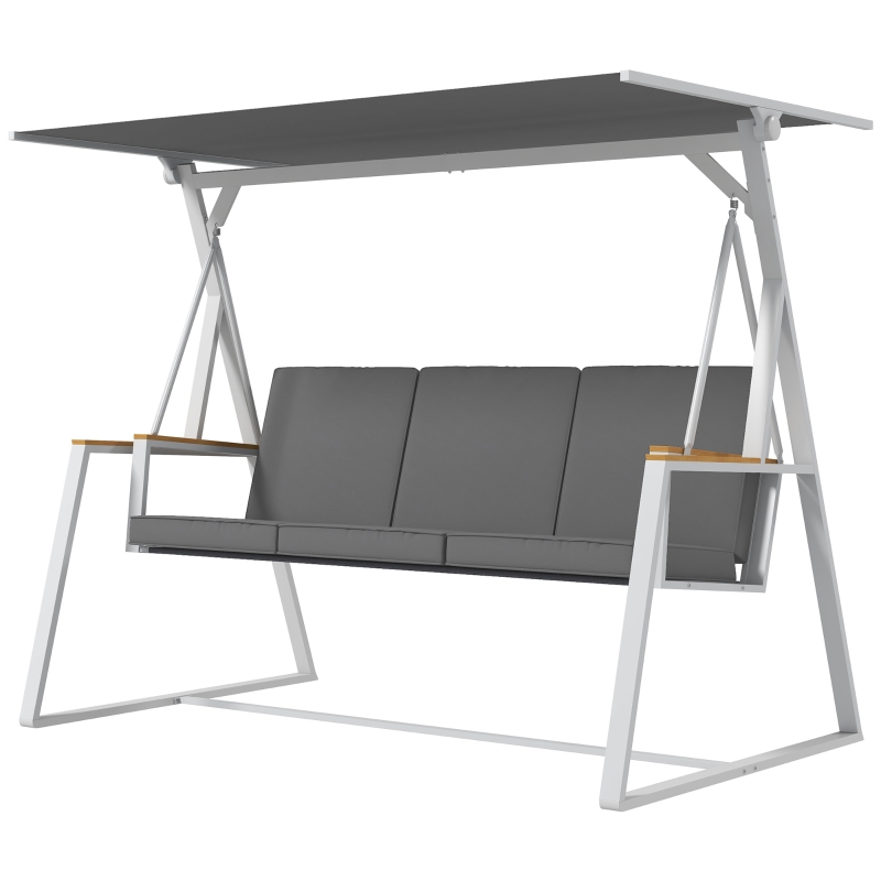 Outsunny 3-Person Patio Swing Chair, Outdoor Porch Swing with Adjustable Canopy & Removable Cushions for Garden, Backyard, Gray