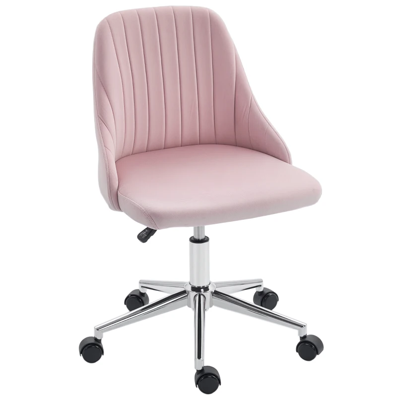 Vinsetto Vanity Chair for Makeup, Velvet Comfy Office Chair with Adjustable Height, Swivel Wheels for Bedroom, Living Room, Pink
