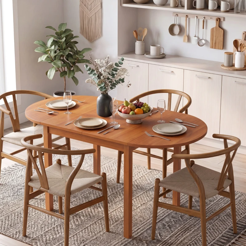 HOMCOM 55" Wood Kitchen Table, Drop Leaf Tables for Small Spaces, Walnut