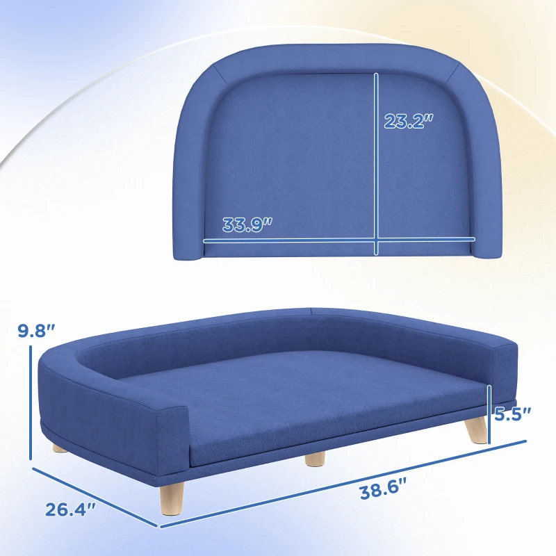 PawHut Dog Sofa Couch Bed with Washable Cushion for Large Dogs, Cats, Blue