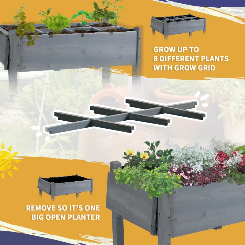Outsunny Raised Garden Bed Planter Box w/ 8 Grow Grids, Storage Shelf & Lockable Wheels