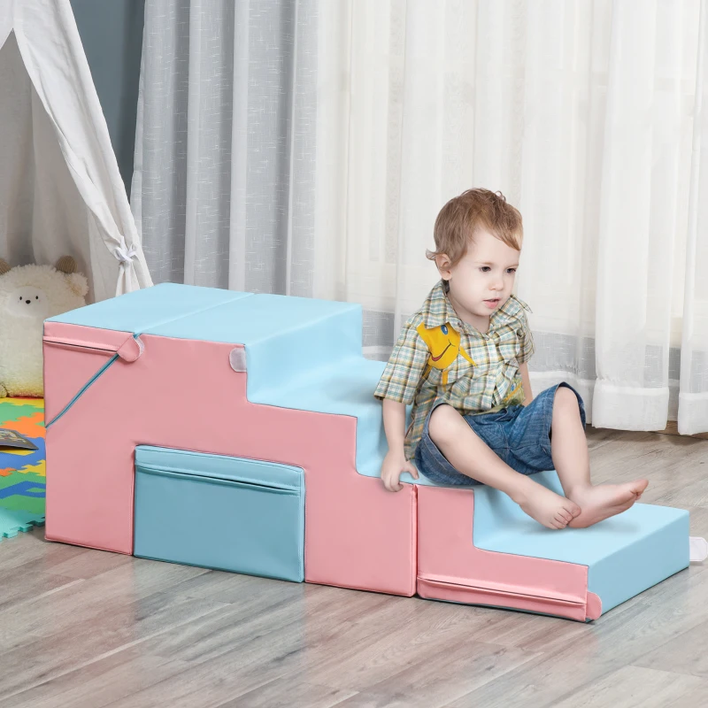 Qaba 2-Piece Soft Play Kids Foam Play Se for Crawl and Climb, Light Blue
