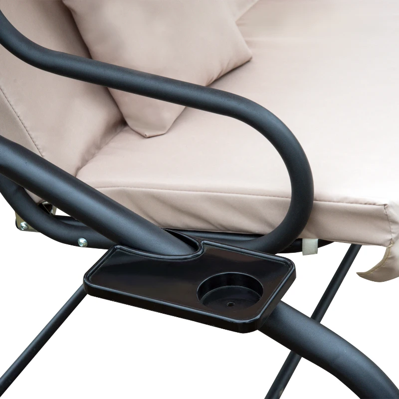 Outsunny 3-Seat Outdoor Patio Swing Chair, Converting Flatbed, Outdoor Swing Glider with Adjustable Canopy, Removable Cushion and Pillows, for Porch, Garden, Poolside, Backyard, Light Brown