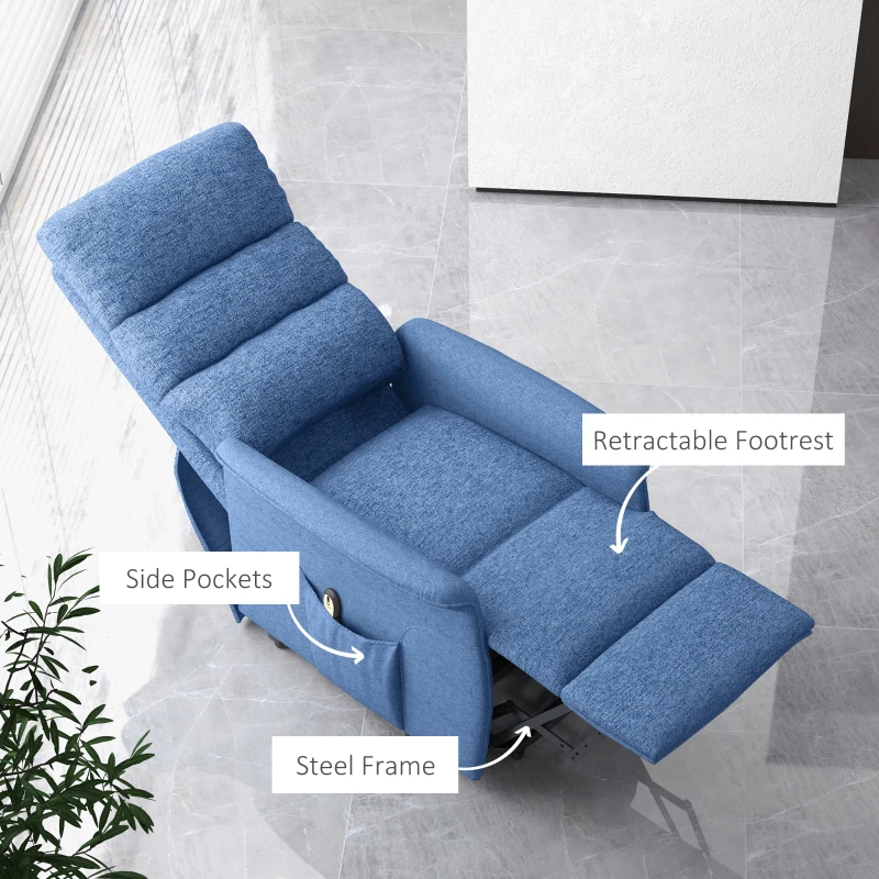 HOMCOM Power Lift Chair for Seniors, Electric Lift Recliner Chair with Remote Control, Side Pockets for Living Room, Blue