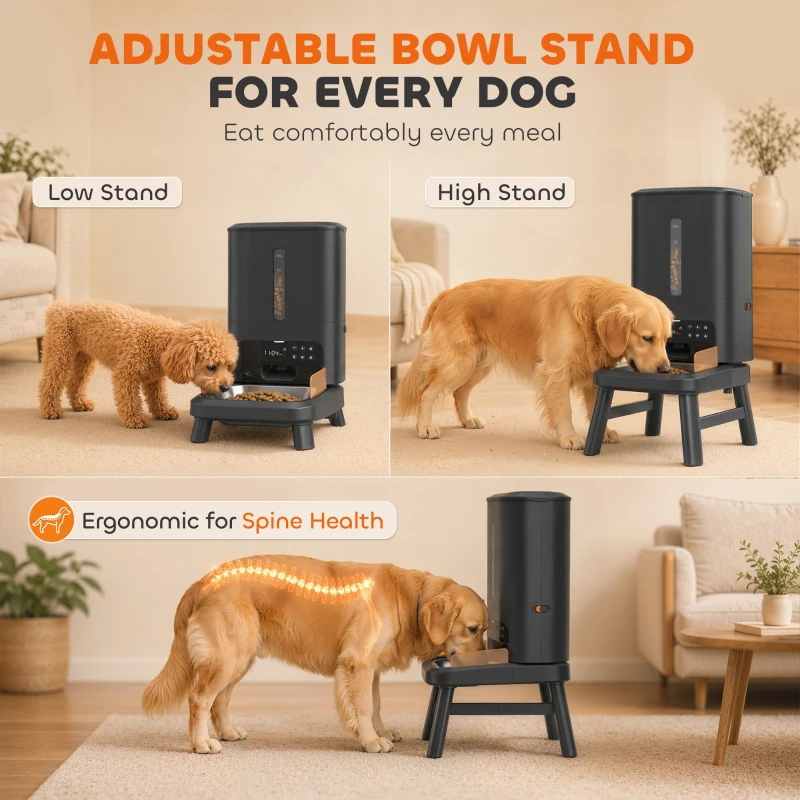 PawHut 15L/63 Cups Anti-Clog Automatic Dog Feeder for Large Breed up to 23mm, Elevated Design,  Dual Power, Easy to Set Up