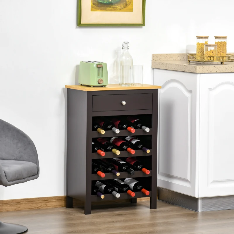 HOMCOM Wine Bar Cabinet, Modern Buffet Cabinet with 16-Bottle Wine Holder and Drawer, Kitchen Storage Cabinet for Living Room, Home Bar, Dark Brown