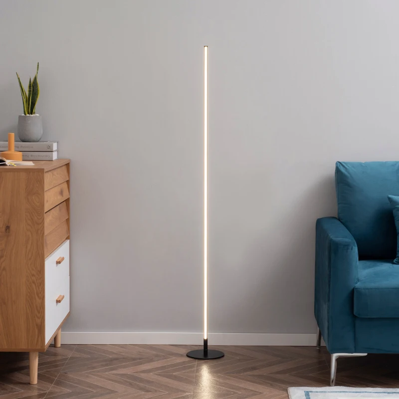 HOMCOM Modern LED Floor Lamp, Tall Corner Light with Metal Base for Office, Bedroom, Living Room, Black
