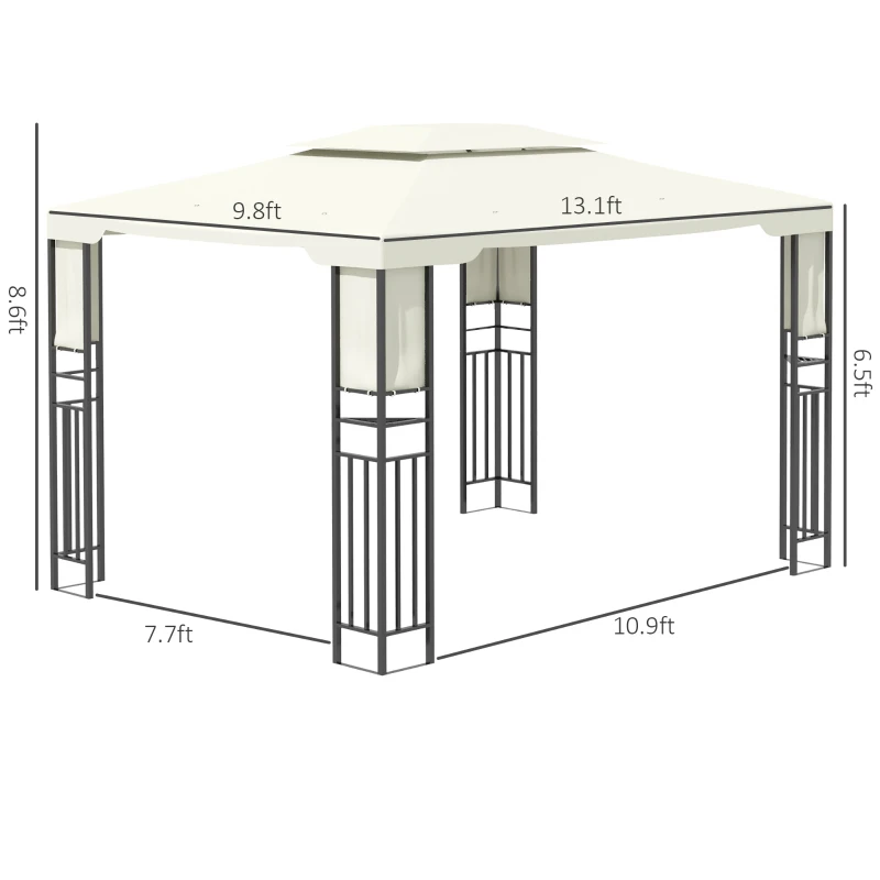 Outsunny 10' X 13' Outdoor Patio Gazebo with Double Vented Roof, Storage Shelves, Steel Frame for Lawn, Backyard and Deck, Cream White