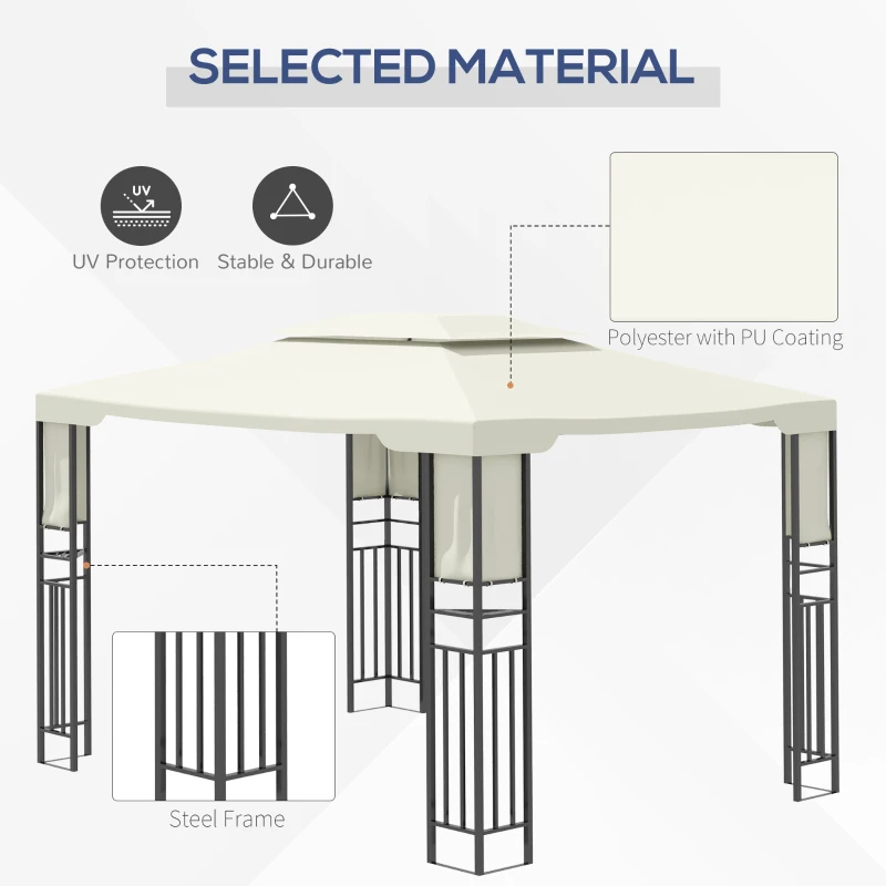 Outsunny 10' X 13' Outdoor Patio Gazebo with Double Vented Roof, Storage Shelves, Steel Frame for Lawn, Backyard and Deck, Cream White