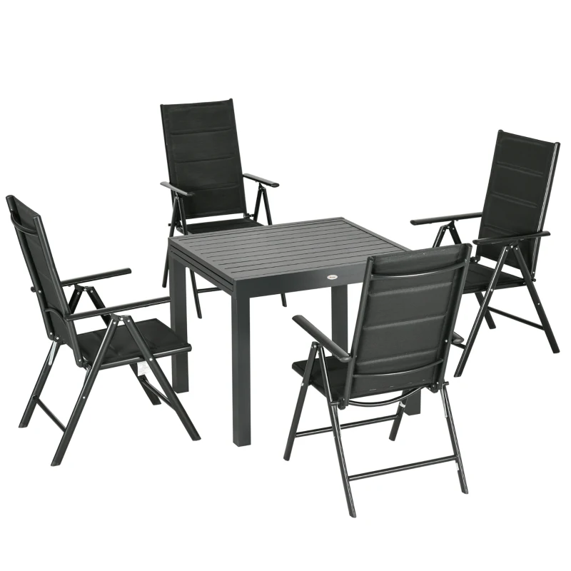 Outsunny 7 Piece Patio Dining Set for 6, Outdoor Aluminum Frame Dining Furniture Set with Expandable Table, Folding & Reclining Chairs with Mesh Fabric Seats, Black