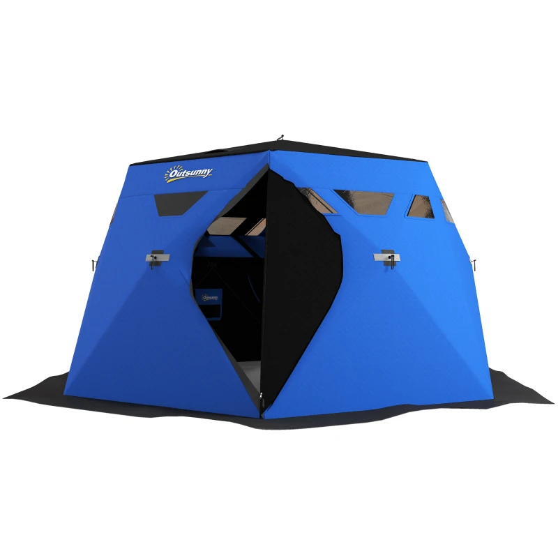 Outsunny 4 Person Insulated Ice Fishing Shelter, Pop-Up Portable Ice Fishing Tent with Carry Bag and Two Doors for -22℉, Blue