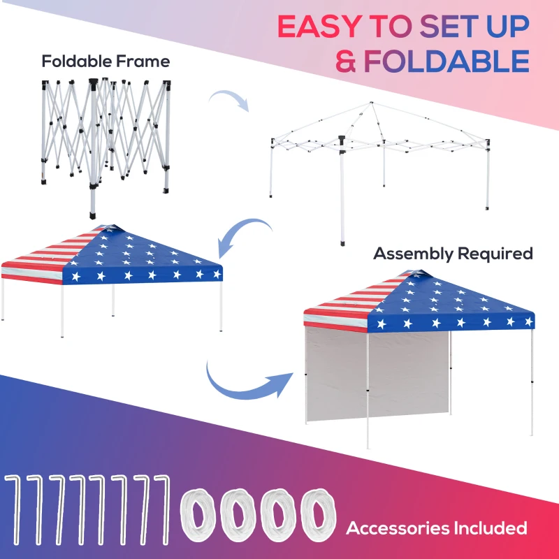 Outsunny 10' x 10' Pop-Up Canopy Tent with 1 Removable Sidewall, Commercial Instant Sun Shelter, Tents for Parties with Wheeled Carry Bag for Outdoor, Garden, Patio, Multicolored