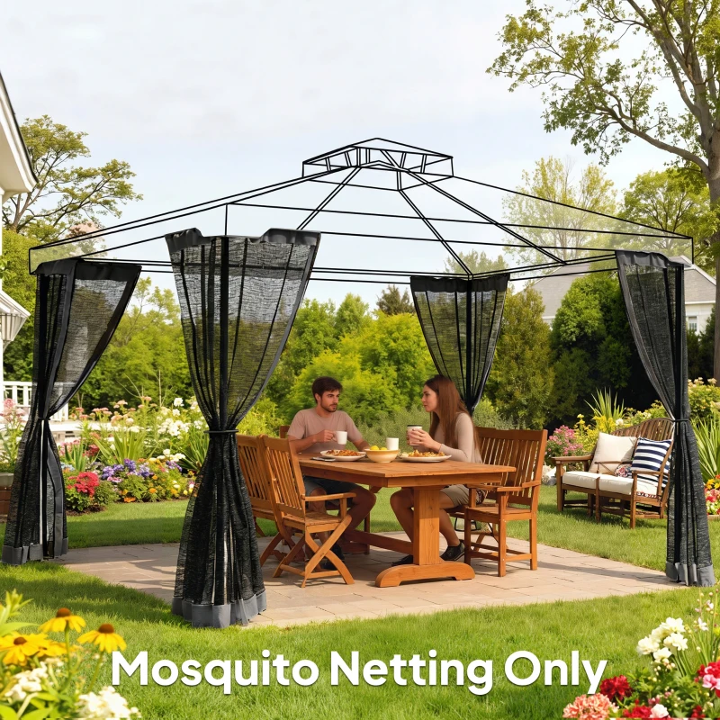 Outsunny Replacement Mosquito Netting for Gazebo 13' x 13' Black Screen Walls for Canopy with Zippers, Dark Grey