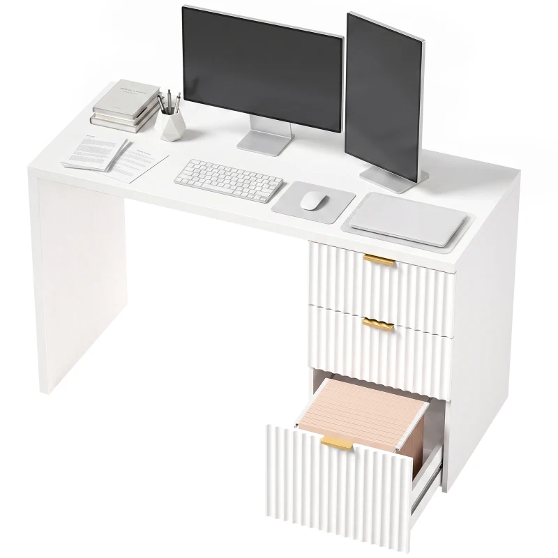 HOMCOM Computer Desk with Drawers Office Desk with Reversible File Drawers Study Table Bedroom Study 47" White