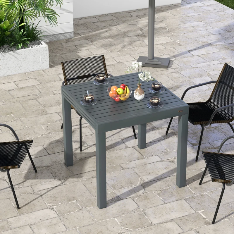 Outsunny Expandable Patio Table, Outdoor Dining Table for 4-6 with Aluminum Frame for Garden, Lawn, Balcony Terrace, Gray