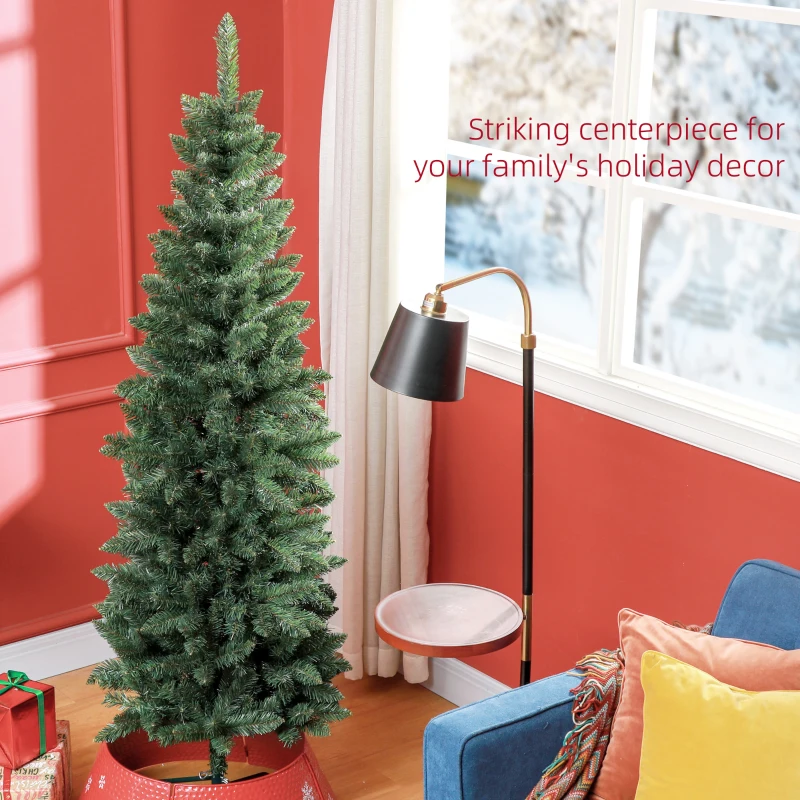 HOMCOM 6ft Tall Pencil Artificial Christmas Tree with 479 Branch Tips with Steel Base, Green