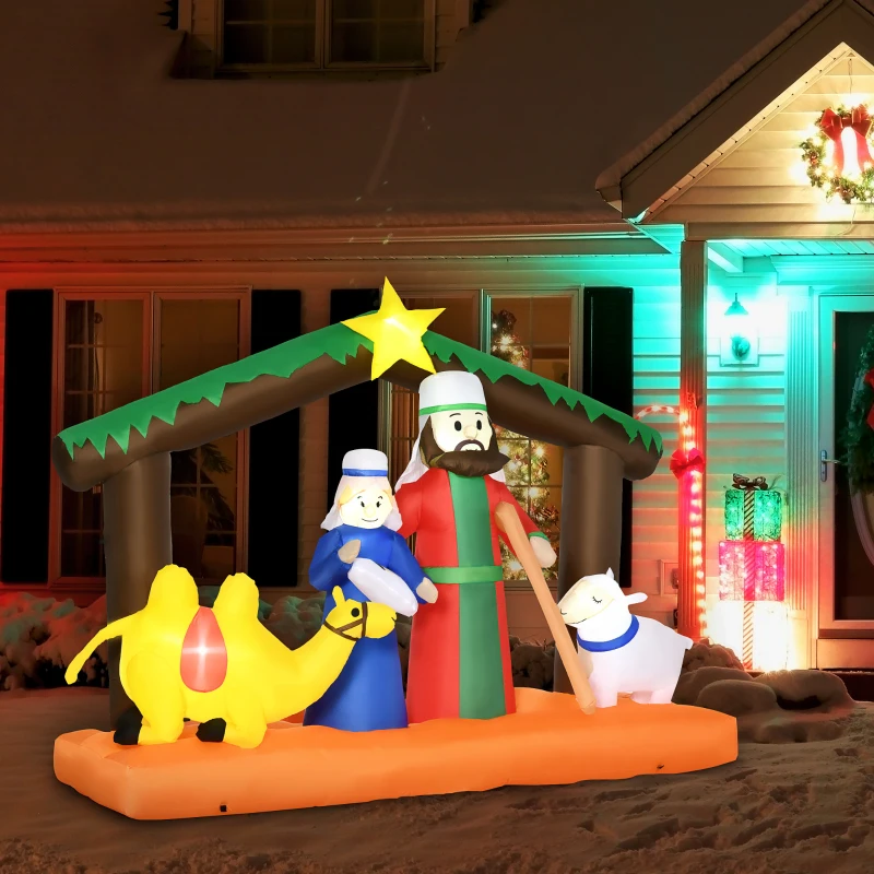 Outsunny 7.5ft Christmas Inflatables Outdoor Decorations Nativity Scene under Archway with Camel and Sheep, Blow-Up LED Yard Christmas Decor for Lawn Garden Party