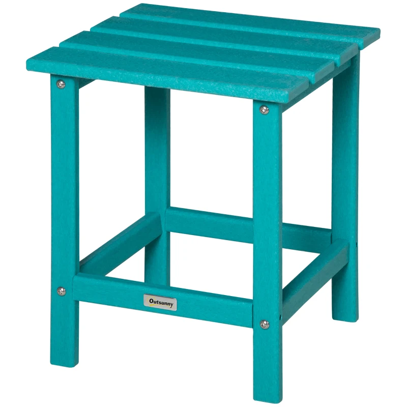 Outsunny Adirondack Side Table, Square Patio End Table, Weather Resistant 15" Outdoor HDPE Table for Porch, Pool, Balcony, Green