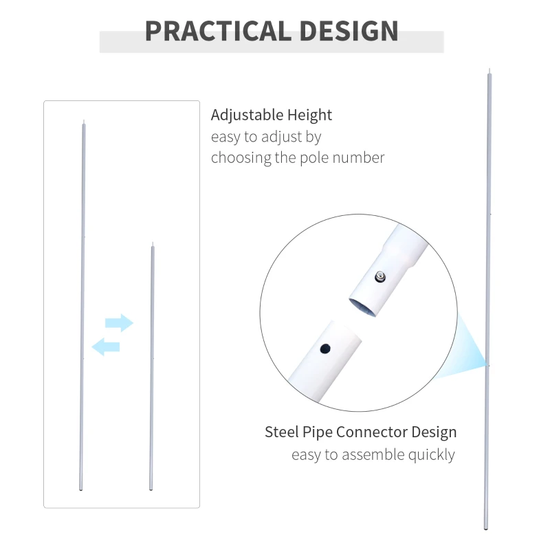 Outsunny Adjustable Sun Sail Shade Canopy Pole/Pipe Installation Kit (SUN SAIL NOT INCLUDED), White
