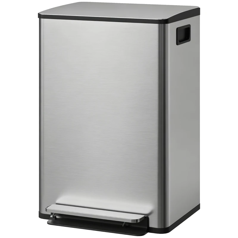 HOMCOM Trash Can with Soft-Close Lid, Garbage Can with Removable Inner Bucket for Kitchen 13.2 gal/50 L, Silver