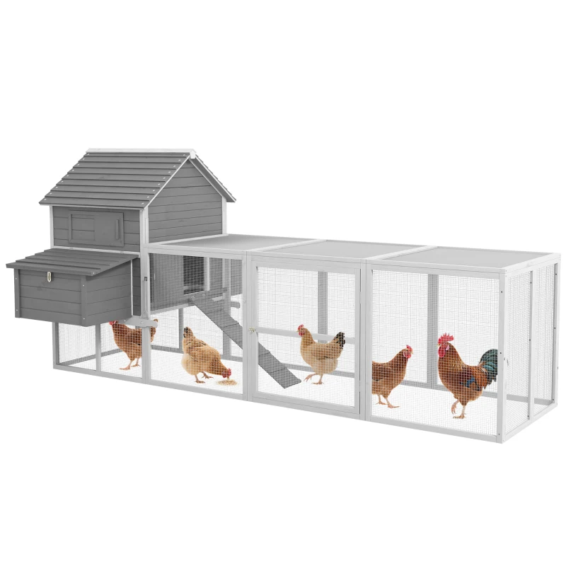 PawHut Wooden Chicken Coop with Nesting Boxes, Run, Doors, Tray, Ramp for 4-6 Chickens