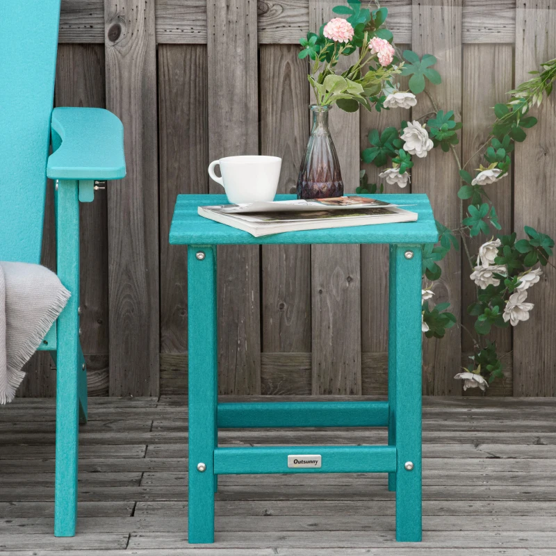 Outsunny Adirondack Side Table, Square Patio End Table, Weather Resistant 15" Outdoor HDPE Table for Porch, Pool, Balcony, Green