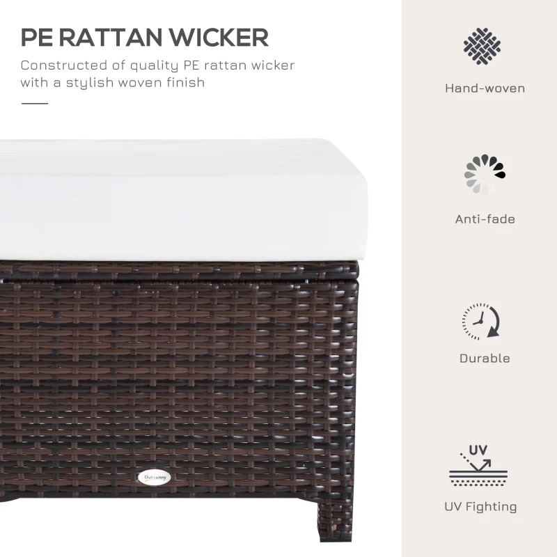 Outsunny 20" Patio Wicker Ottoman, Multipurpose Outdoor PE Rattan Footrest, Additional Seating, Side Table with Soft Cushion, Dark Brown, Cream White