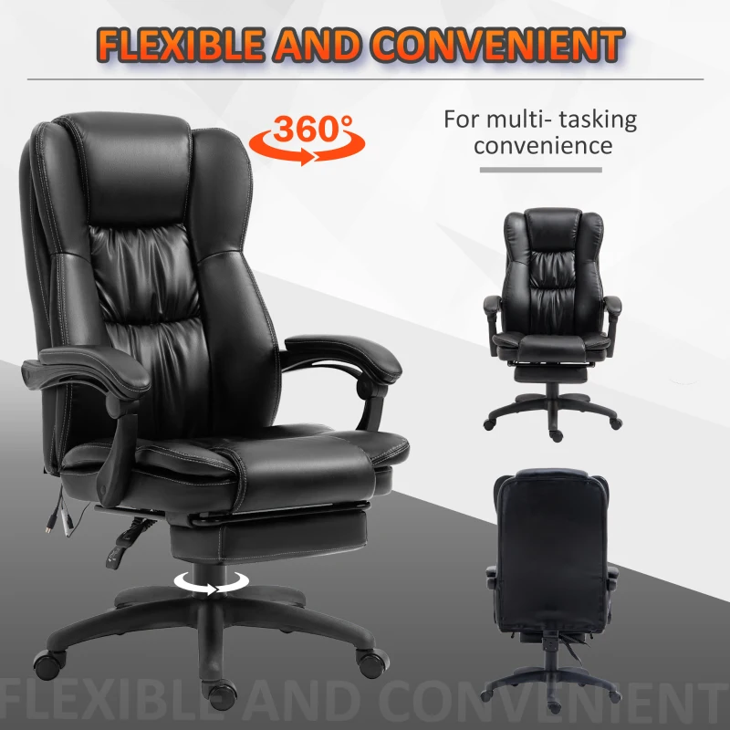 Vinsetto High Back Massage Office Chair with 6-Point Vibration, 5 Modes, Executive Chair, PU Leather Swivel Chair with Reclining Back, and Retractable Footrest, Black