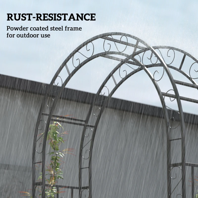 Outsunny 7.4ft Steel Garden Arch with Gate, Garden Arbor Trellis for Climbing Plants, Roses, Vines, Wedding Arch Stand for Outdoor, Garden, Lawn, Backyard, Black