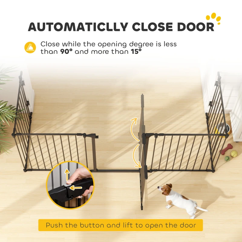 PawHut Foldable Dog Playpen Indoor for Small Medium Dogs with Door, for Stairway, Doorway, Hallway, Black