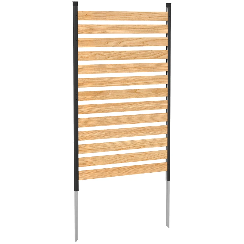 Outsunny Privacy Screen Panel, 38" x 76" No Dig Space Divider with Fir Wood Planks and Aluminum Posts, Great to Hide Trash Cans