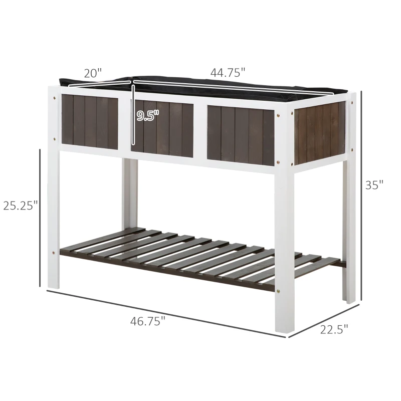 Outsunny 47" x 23" Raised Garden Bed w/ Storage Shelf, 2 Tiers Elevated Planter Box with Legs for Vegetables, Flowers and Herbs Backyard, Patio, Balcony