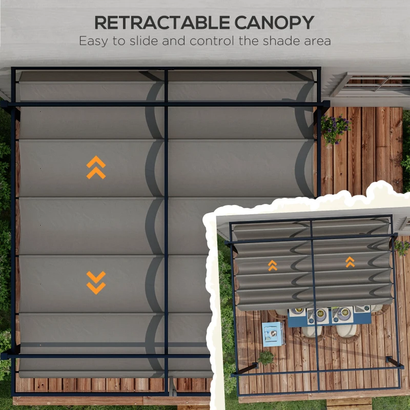 Outsunny 10' x 10' Retractable Pergola, Garden Gazebo Shade Shelter, for Grill, Patio, Deck, Dark Grey