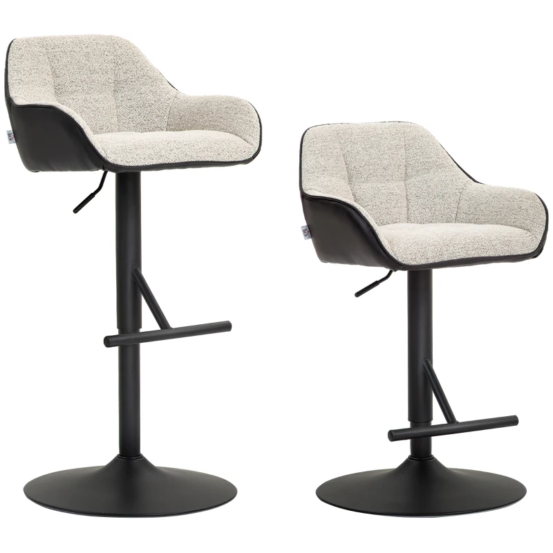 HOMCOM Bar Stools Set of 2, Swivel Counter Height Barstools with Back, Footrest, Armrests, Adjustable Height, Light Grey