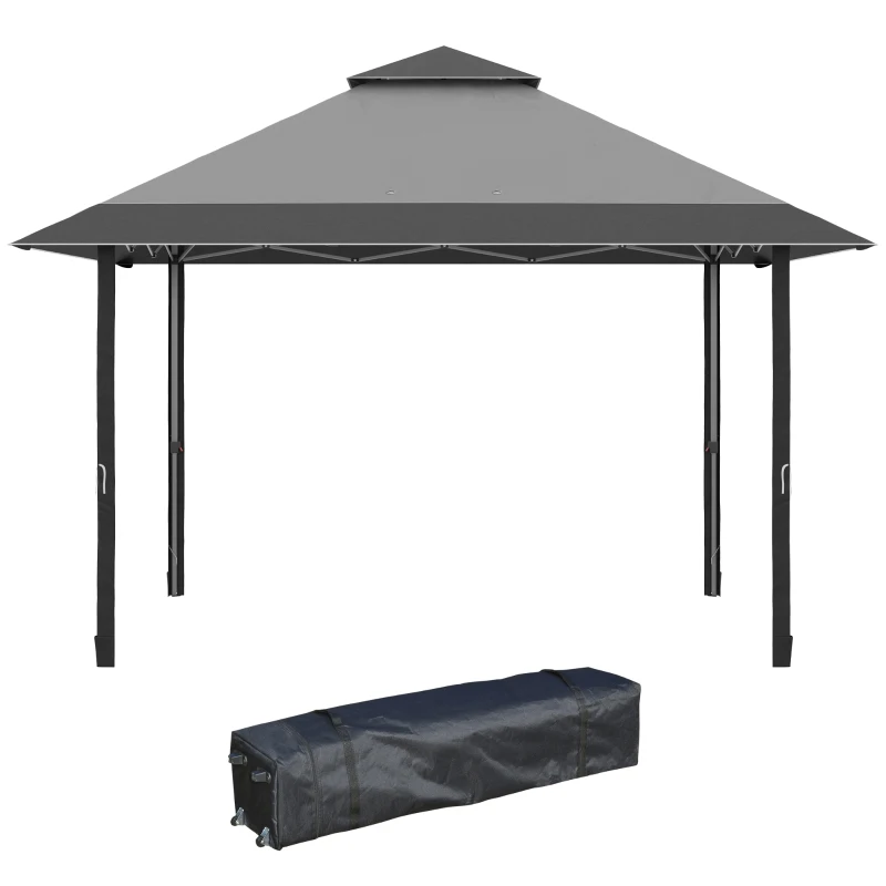 Outsunny 13' x 13' Pop Up Party Tent Outdoor Canopy with Top Vent, 3-Level Adjustable Height, and Roller Bag, Grey