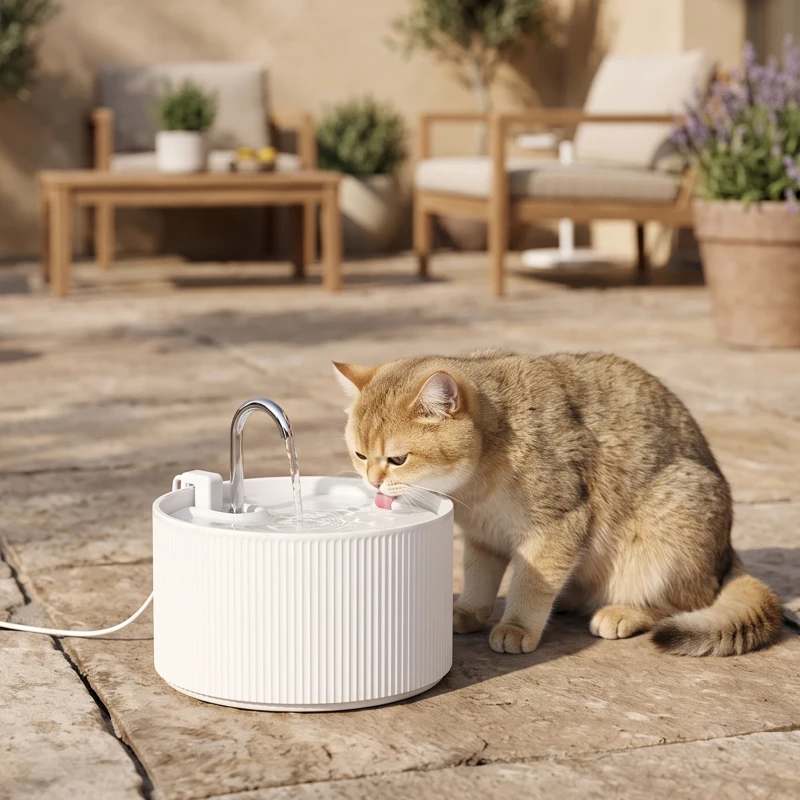 PawHut Ceramic Cat Water Fountain, 2.2L/74oz Pet Water Fountain with Ultra-Quiet Pump, 4-Layer Filtration, Faucet, White