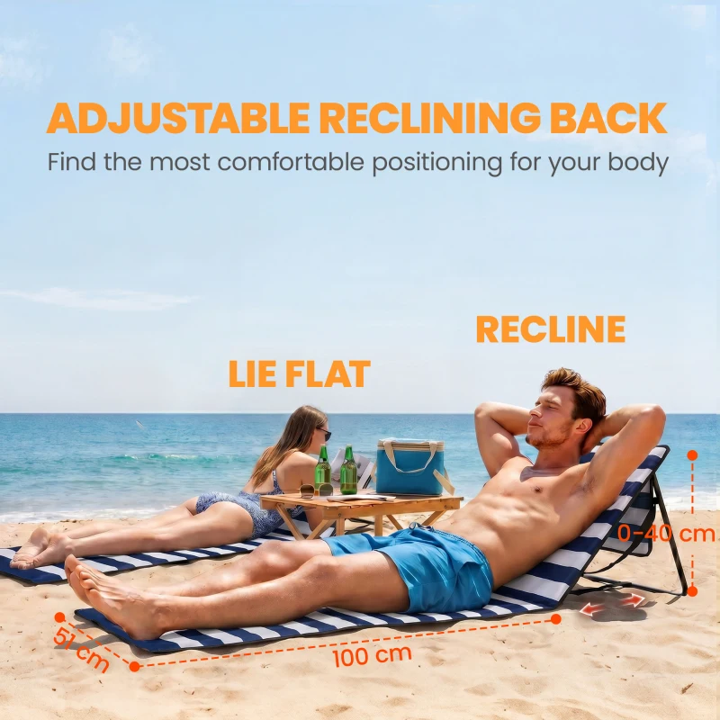 Outsunny Set of 2 Foldable Lounge Chairs with Carry Strap, Adjustable Backrest, Blue and White