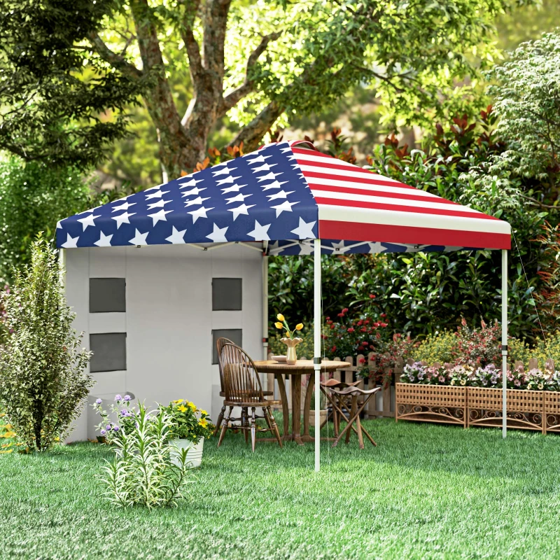 Outsunny 10' x 10' Pop Up Canopy Tent w/ Sidewall, Height Adjustable Instant Sun Shelter w/ Storage Pockets, American Flag Print
