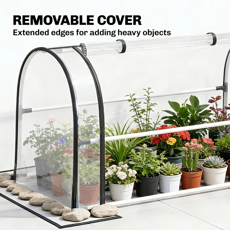 Outsunny Raised Garden Bed with Flip-Up Greenhouse Cover, Metal Elevated Garden Bed with Legs and Drainage Hole, White