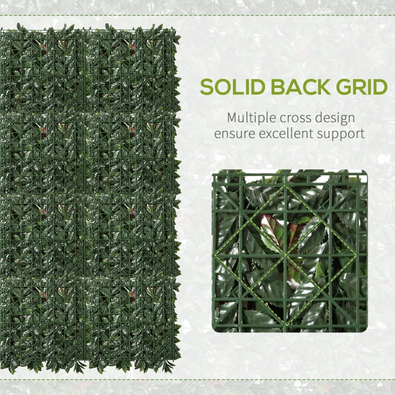 Outsunny 12PCS Artificial Boxwood Wall Panels 20" x 20" Photinia Serrulata Privacy Fence Screen Faux Hedge Greenery Backdrop for Home Garden Backyard Balcony