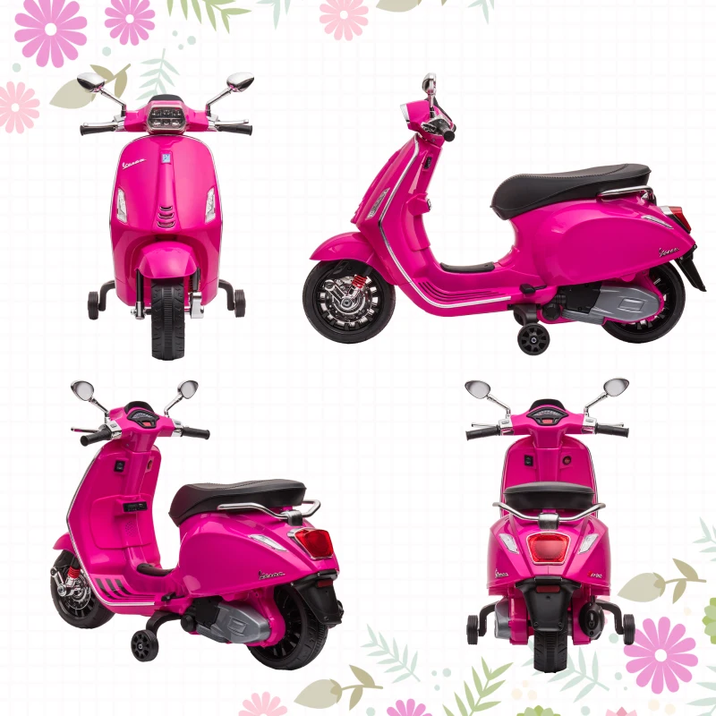 Qaba Vespa Licensed Kids Motorcycle 6V Toddler Motorcycle with Music, FM Radio, Headlight, Pink