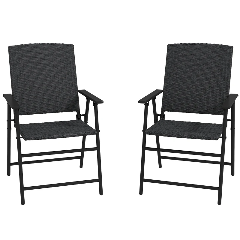 Outsunny Outdoor Wicker Dining Chair Set of 2 with Steel Frame Black