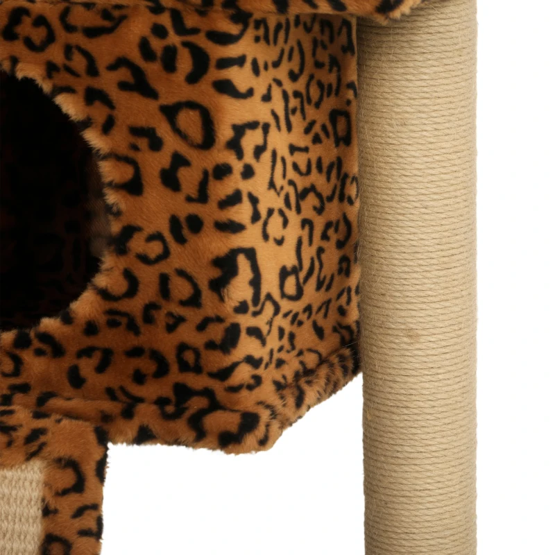 PawHut Cat Tree, Small Cat Tower with Perch, Scratching Post, Cat Condo, Toy Ball for Kitty, Leopard Print