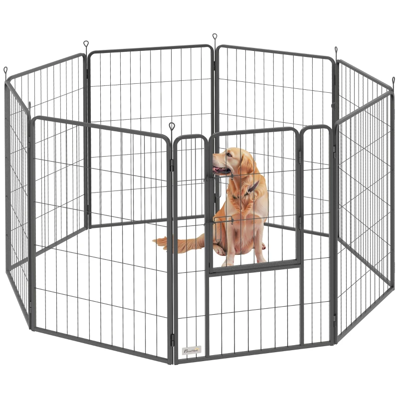 PawHut 39 Inch Exercise Pen, Heavy Duty Dog Playpen, 8 Panel Metal Pet Fence for Medium and Large Dogs, Black