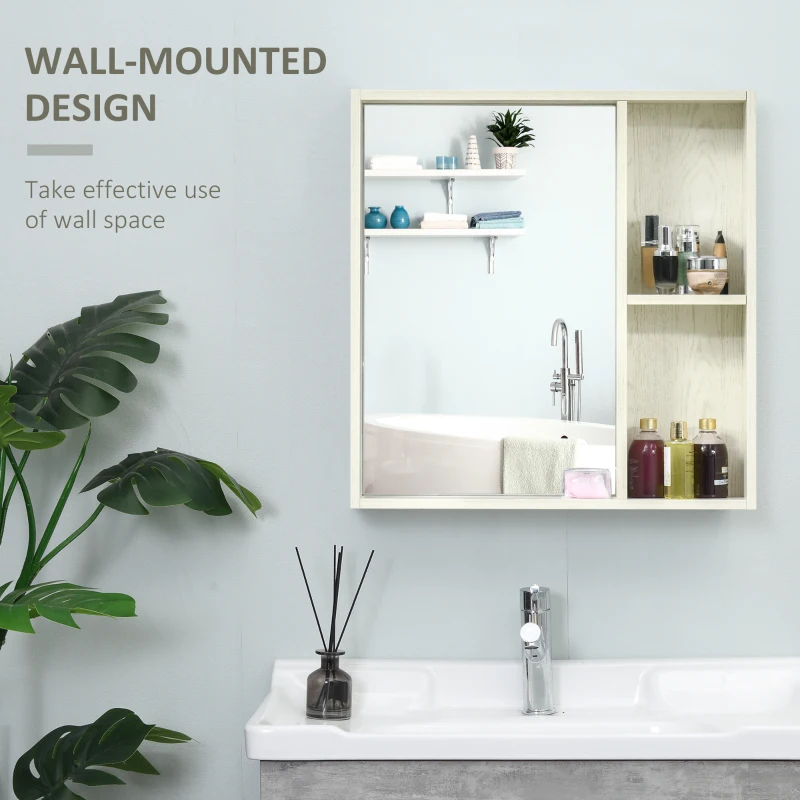 kleankin 24.75" x 25.5" Bathroom Medicine Cabinet with Mirror, Storage Shelf, Over Toilet Bathroom Cabinet Wall Mounted for Living Room and Laundry Room, White