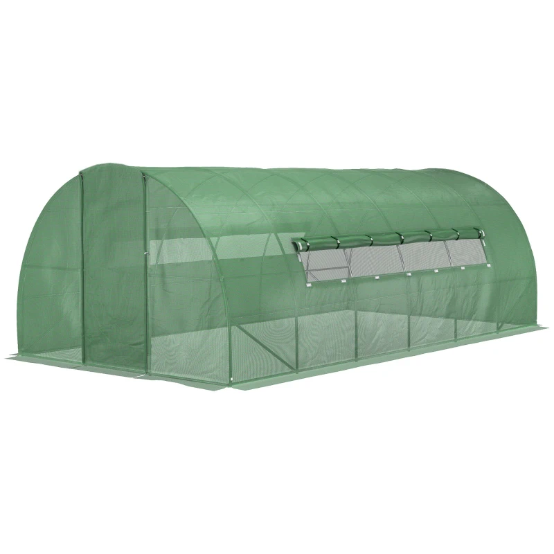 Outsunny 20' x 10' x 6.5' Large Tunnel Greenhouse with Roll-up Windows & Door, Walk-In Hoop Hot House with PE Cover, Heavy-duty Steel Frame, Green