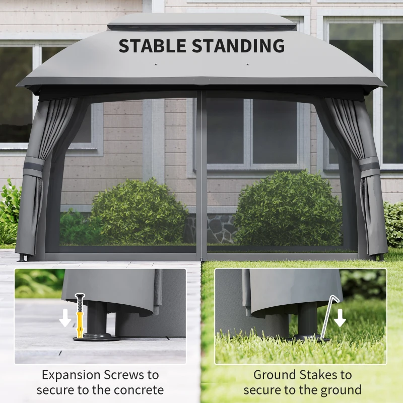 Outsunny 10' x 13' Patio Gazebo, Outdoor Gazebo Canopy Shelter with Netting, Vented Roof for Garden, Dark Gray