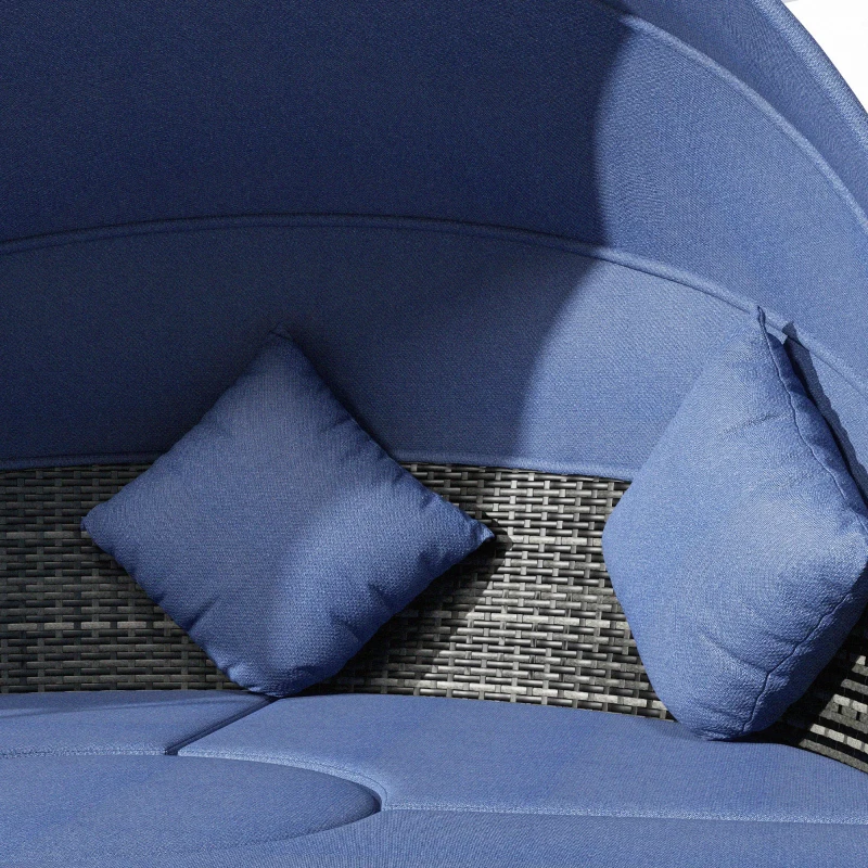 Outsunny 4-piece Cushioned Outdoor Rattan Wicker Sunbed or Conversational Sofa Set with Sun Canopy, Dark Blue