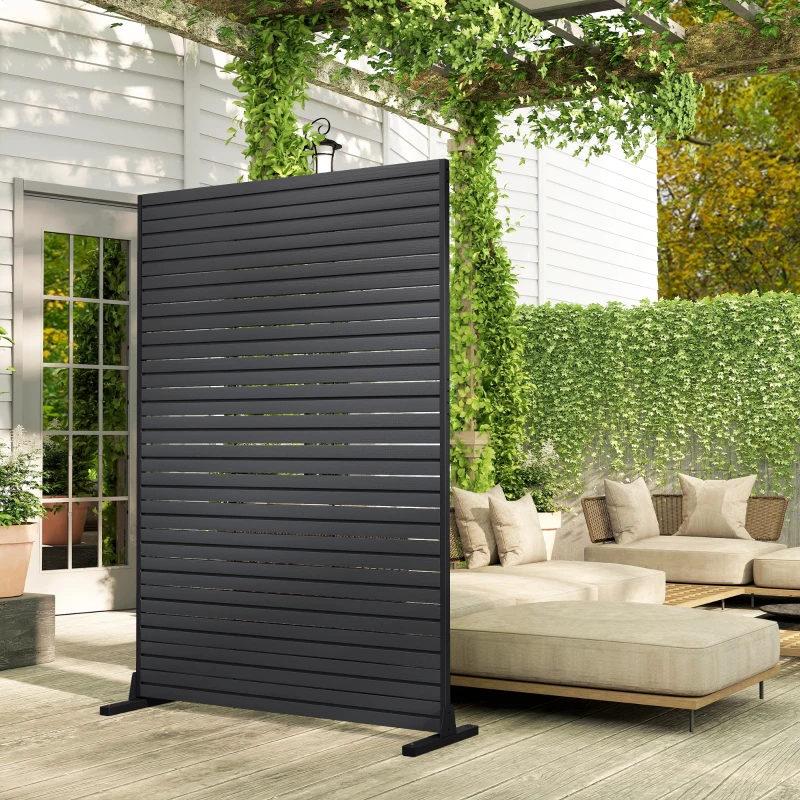 Outsunny HDPE Outdoor Privacy Screen, 47.2"W x 68.5"H Decorative Privacy Fence Screen with Stand and 6 Panels, Black
