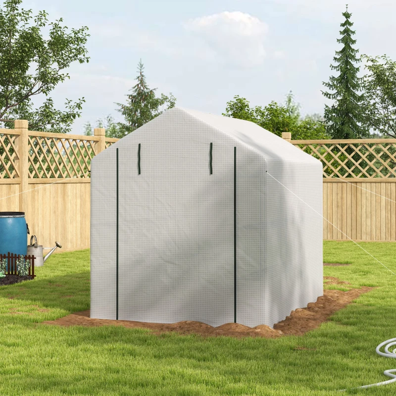 Outsunny Outdoor Walk-in Greenhouse with Roll-up Zipper Door, 18 Shelves, PE Cover, 95.25" x 70.75" x 82.75", White